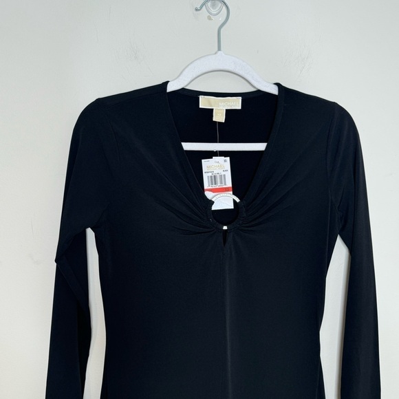 NWT MICHAEL Michael Kors Long Sleeve Center Ring Cutout Dress Black XS - Picture 3 of 8